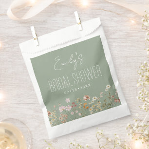 Sage Green Wildflower Boho Bridal Shower In Bloom Favour Bags