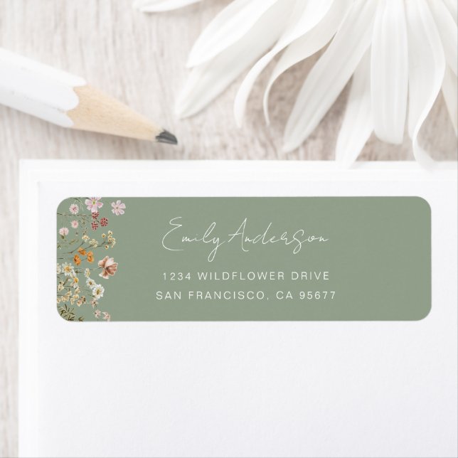 Sage Green Wildflower Boho Garden Return Address (Insitu)
