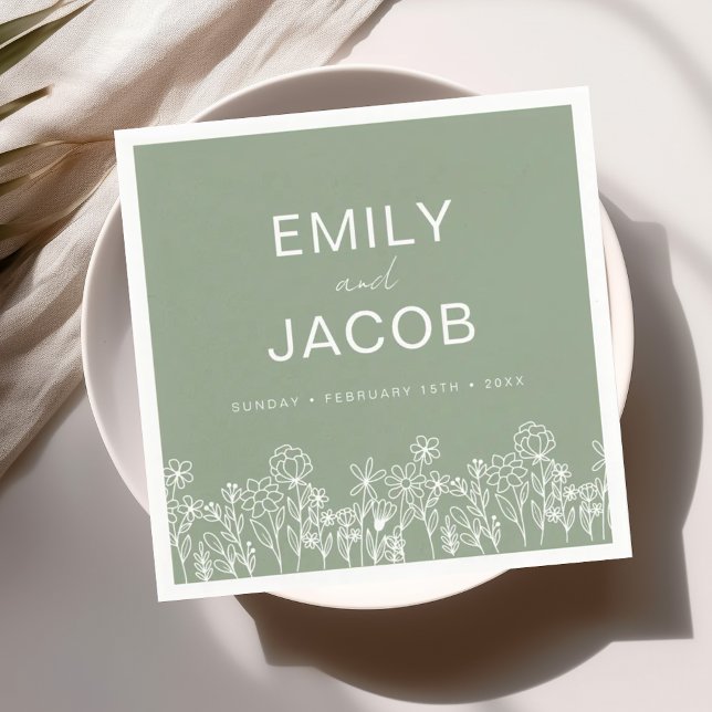 Sage Green Wildflower Boho Wedding In Bloom Napkin (Creator Uploaded)