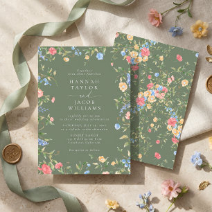 Sage Green Wildflower Boho Wedding Invitation