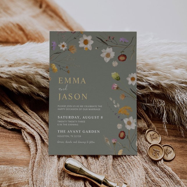 Sage Green Wildflower Boho Wedding Invitation  (Creator Uploaded)