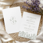 Sage Green Wildflower Boho Wedding Monogram Invitation<br><div class="desc">Invite in style with this editable Sage Green Wildflower Boho Wedding Monogram Invitation. Personalise easily for a modern boho wedding with rustic charm and floral elegance.</div>