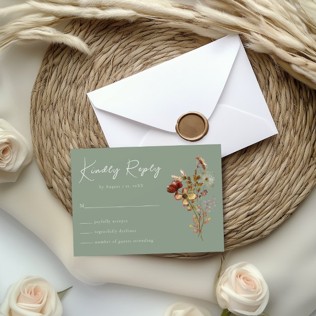 Sage Green Wildflower Boho Wedding RSVP Card (Creator Uploaded)