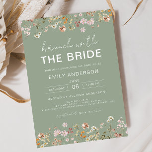 Sage Green Wildflower Bridal Shower Brunch Floral  Invitation