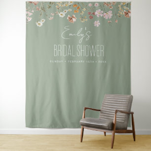 Sage Green Wildflower Bridal Shower Garden Bloom Tapestry