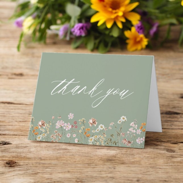 Sage Green Wildflower Bridal Shower Garden Thank You Card (Creator Uploaded)