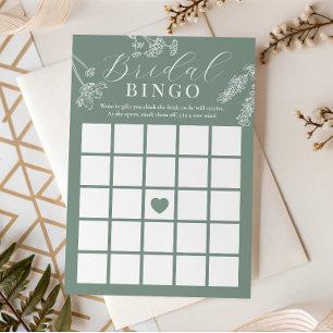 Sage Green Wildflower Bridal Shower Gift Bingo Invitation