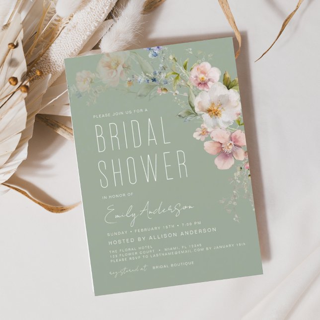 Sage Green Wildflower Bridal Shower Invitation (Creator Uploaded)