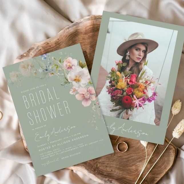 Sage Green Wildflower Bridal Shower Invitation Flyer (Creator Uploaded)