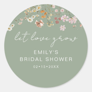 Sage Green Wildflower Bridal Shower Let Love Grow Classic Round Sticker