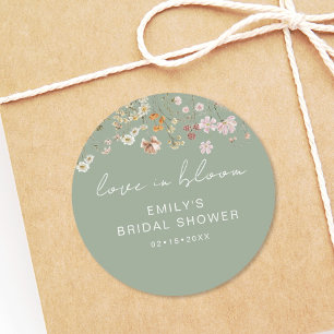 Sage Green Wildflower Bridal Shower Love In Bloom Classic Round Sticker