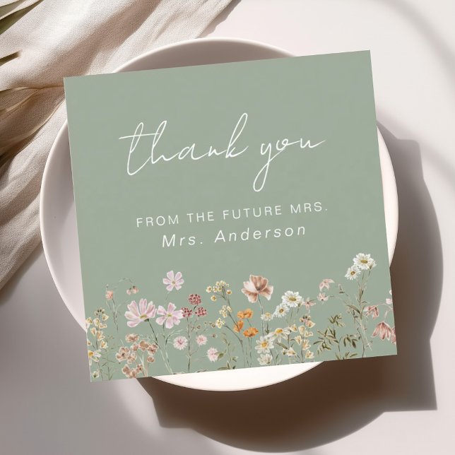 Sage Green Wildflower Bridal Shower Thank You Card (Creator Uploaded)