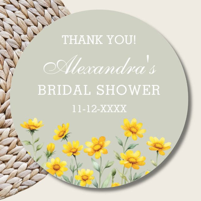 Sage Green Wildflower Bridal Shower Thank You Classic Round Sticker (Creator Uploaded)