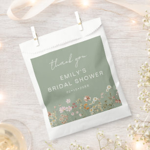 Sage Green Wildflower Bridal Shower Thank You Favour Bags
