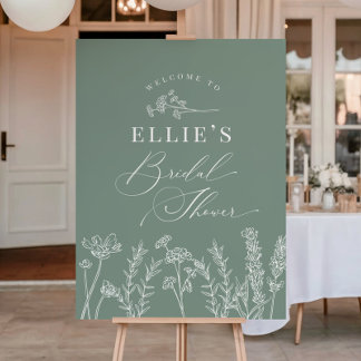 Sage Green Wildflower Bridal Shower Welcome Sign