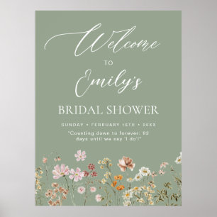 Sage Green Wildflower Bridal Shower Welcome Sign