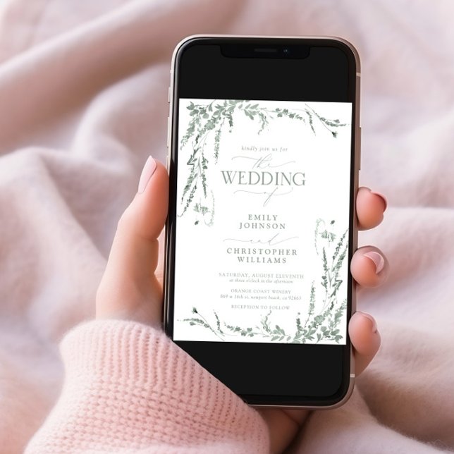 Sage Green Wildflower Calligraphy Wedding Invitation (Creator Uploaded)