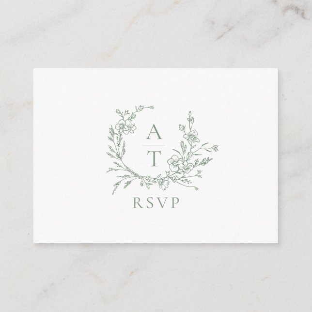 Sage Green Wildflower Crest Wedding QR Code RSVP Enclosure Card (Back)