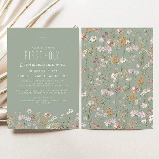 Sage Green Wildflower First Holy Communion (Creator Uploaded)