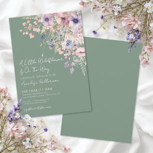 Sage Green Wildflower Floral Baby Shower Invitation