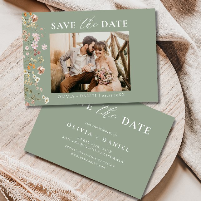 Sage Green Wildflower Floral Colourful Wedding Save The Date (Creator Uploaded)