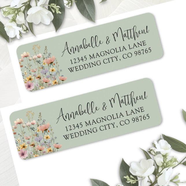 Sage Green Wildflower Floral Return Address (Sage Green Wildflower Floral Return Address Label )