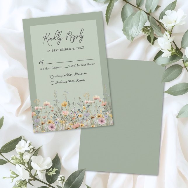 Sage Green Wildflower Floral Wedding RSVP Card (Sage Green Wildflower Floral Wedding RSVP Card)