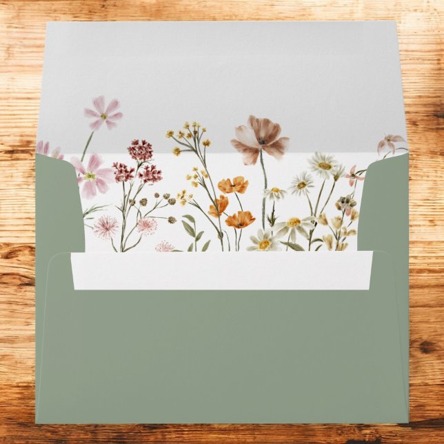 Sage Green Wildflower Garden Bridal Shower Envelope (Creator Uploaded)