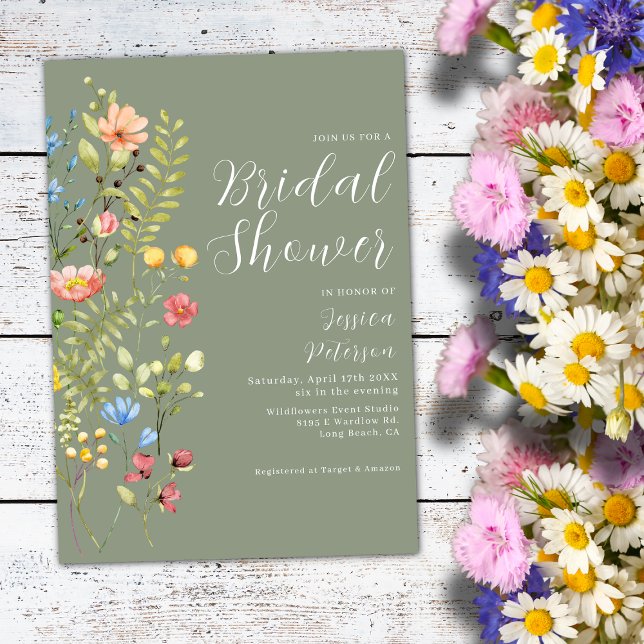 Sage Green Wildflower Garden Bridal Shower Invitation (Creator Uploaded)