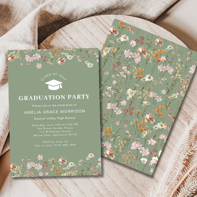 Sage Green Wildflower Graduation Party Boho Bloom Invitation (Creator Uploaded)