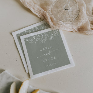 Sage Green Wildflower Monogram Wedding Napkins
