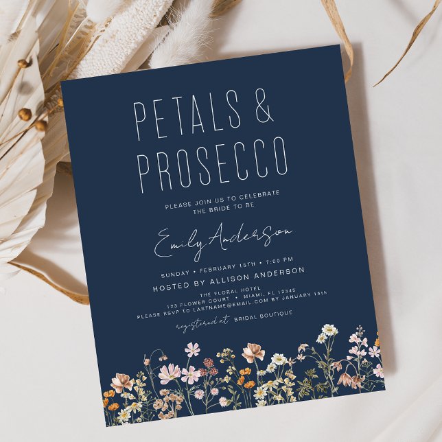 Sage Green Wildflower Petals & Prosecco Invitation Flyer (Creator Uploaded)