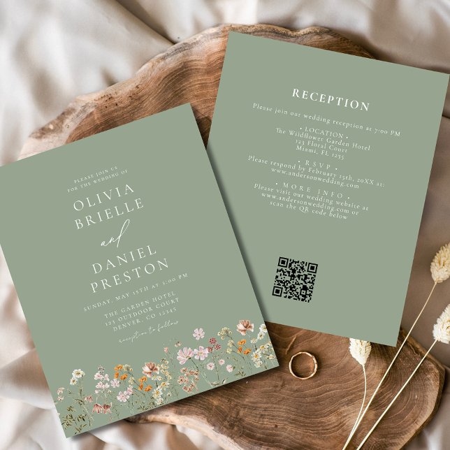 Sage Green Wildflower  QR Code Garden Wedding Flyer (Creator Uploaded)