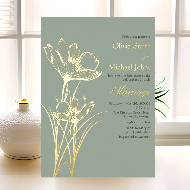 Sage green Wildflower QR code Wedding Invitation (Creator Uploaded)