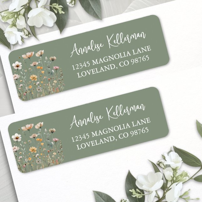 Sage Green Wildflower Return Address (Sage Green Wildflower Floral Return Address Label )