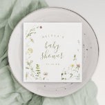 Sage Green Wildflower Rustic Boho Baby Shower  Napkin<br><div class="desc">Elegant delicate watercolor wildflower wreath design with modern script. Pastel palettes of soft yellow, off white, sage green, dusty rose, blush pink, burgundy, and botanical greenery, simple and romantic. Great for modern rustic baby shower party, boho country garden party in spring and summer. See all the matching pieces in collection....</div>