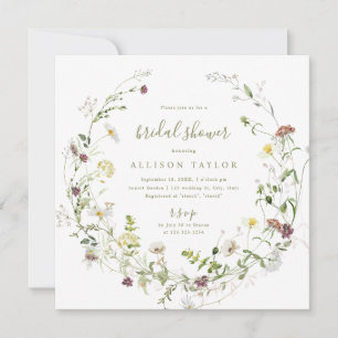 Sage Green Wildflower Rustic Boho Bridal Shower Invitation
