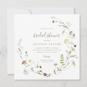 Sage Green Wildflower Rustic Boho Bridal Shower Invitation