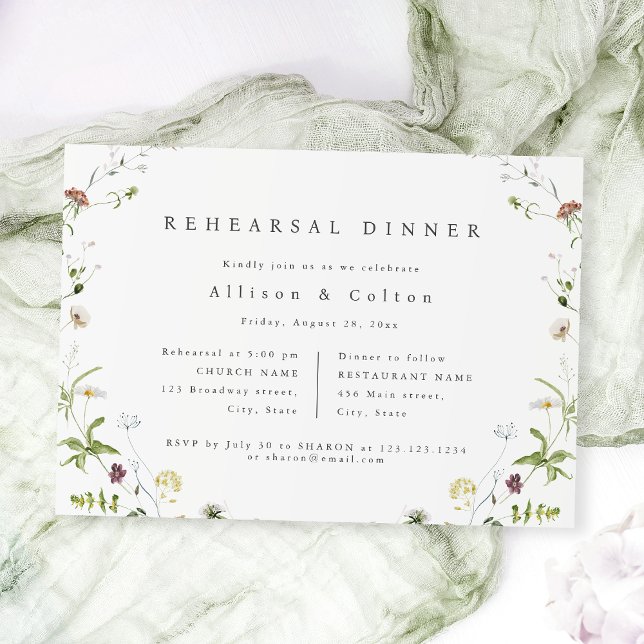 Sage Green Wildflower Rustic Boho Rehearsal Dinner Invitation (Elegant Wildflower Rustic Boho Wedding photo Invitation)
