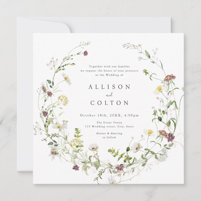 Sage Green Wildflower Rustic Boho Wedding Invitation (Front)