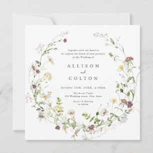 Sage Green Wildflower Rustic Boho Wedding Invitation