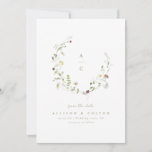 Sage Green Wildflower Rustic Boho Wedding monogram Save The Date