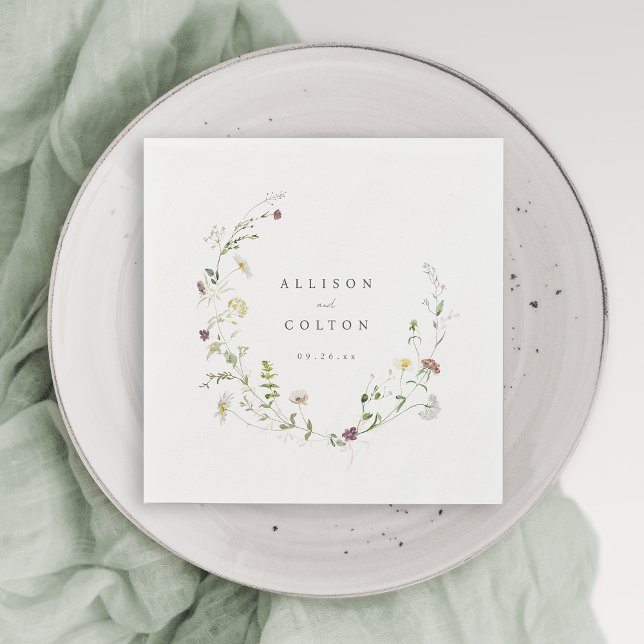 Sage Green Wildflower Rustic Boho Wedding Napkins (Elegant Wildflower Rustic Boho Wedding Napkins)