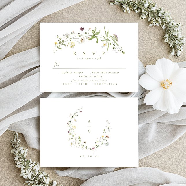 Sage Green Wildflower Rustic Boho Wedding RSVP (Sage Green Wildflower Rustic Boho Wedding RSVP)