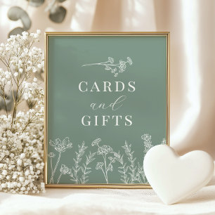 Sage Green Wildflower Shower Cards and Gifts Sign