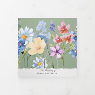 Sage Green Wildflower Trifold Wedding Invitation