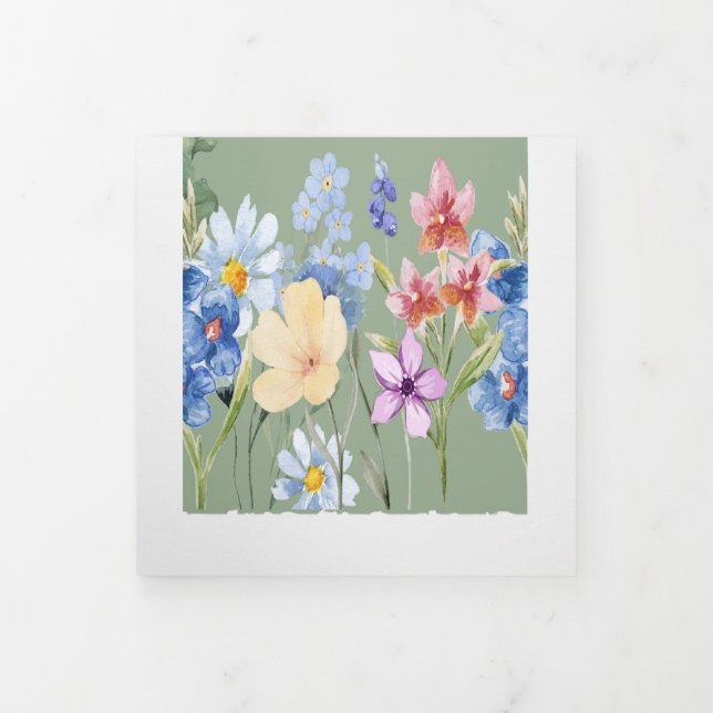 Sage Green Wildflower Trifold Wedding Invitation (Cover)
