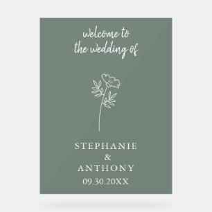 Sage Green Wildflower Wedding  Acrylic Sign