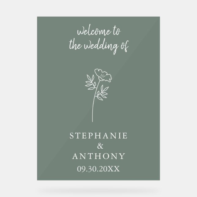 Sage Green Wildflower Wedding  Acrylic Sign (Front)
