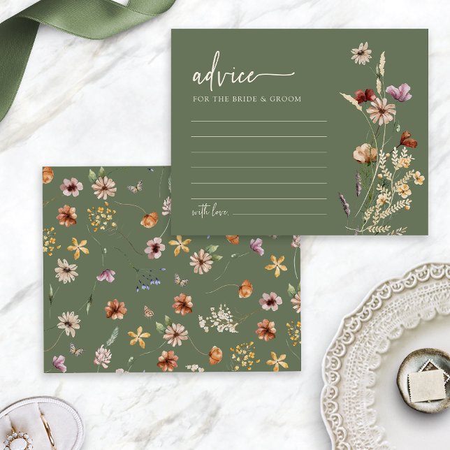 Sage Green Wildflower Wedding Advice Card (Boho Sage Green Wildflower Wedding Advice Card by Painted Paperie
)